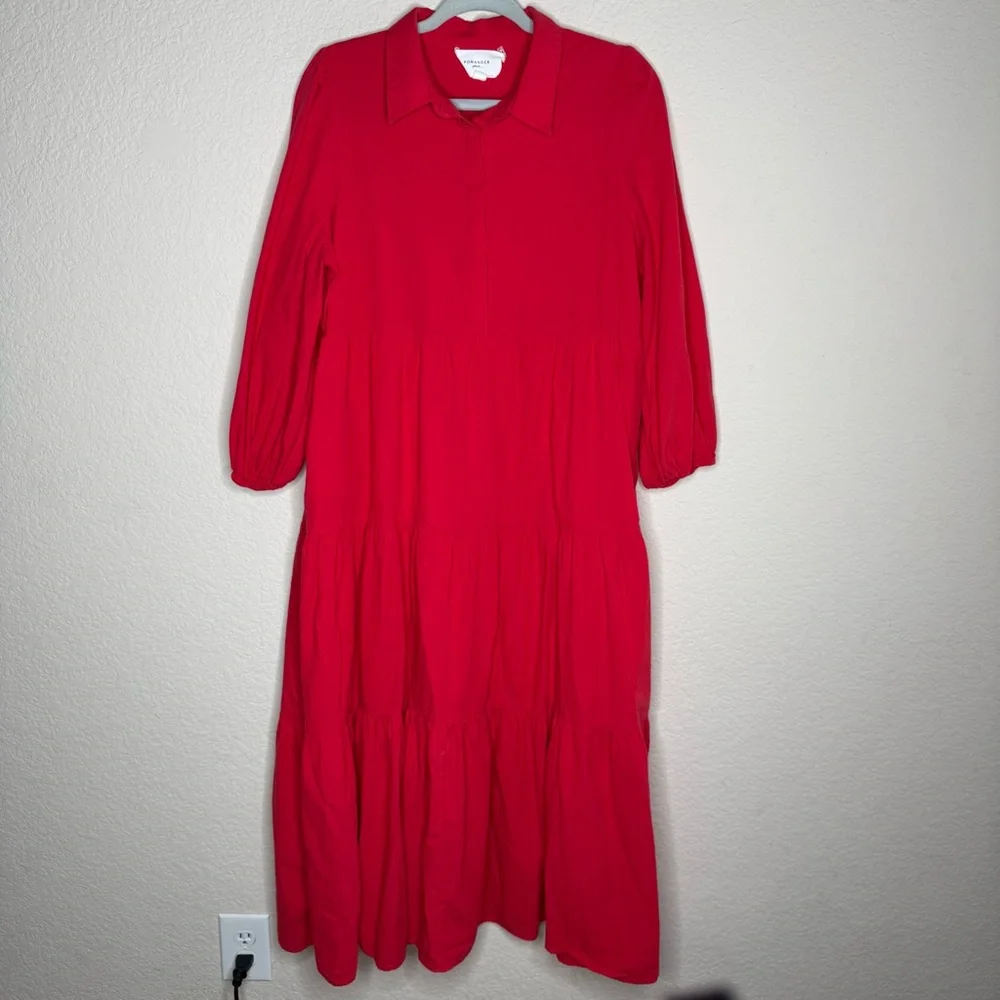 Tuckernuck Pomander Place Mabel Maxi Dress Cotton Red Tiered Puff Sleeve - Picture 3 of 6